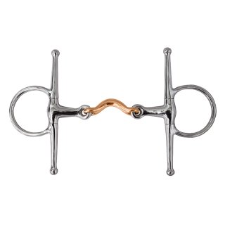 Snaffle with cheeks, stainless steel, double jointed, copper mouthpiece